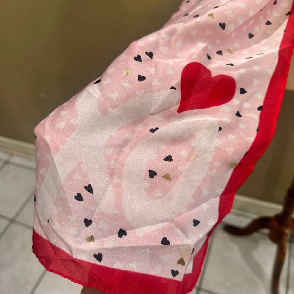 Pink Heart Pattern Silky Satin Neck Scarf Valentines wrap bag charm